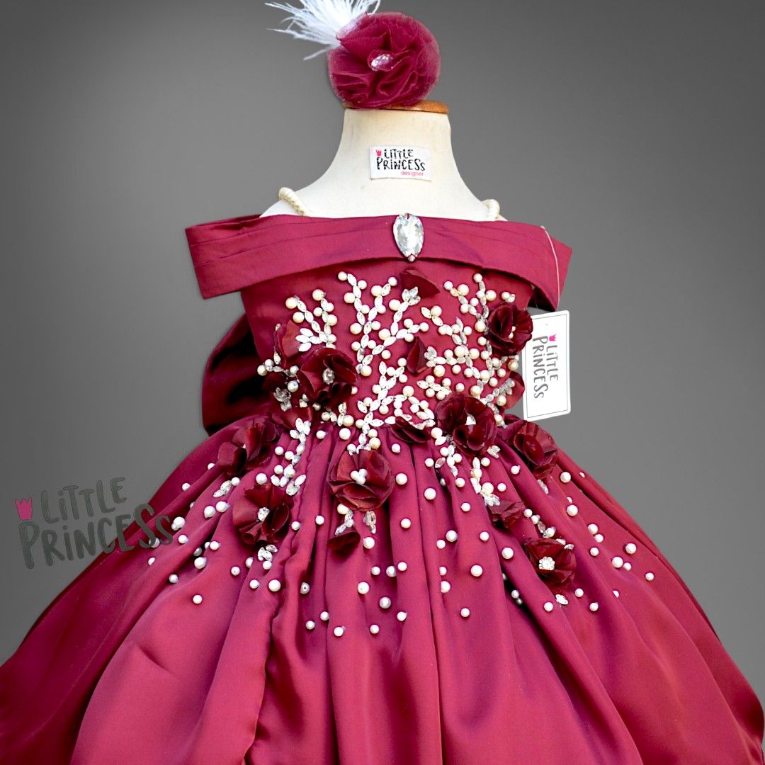 Rosette Silk Dress – handmade girls outfit, silk dress with a beaded rosette body, made to order in Pakistan