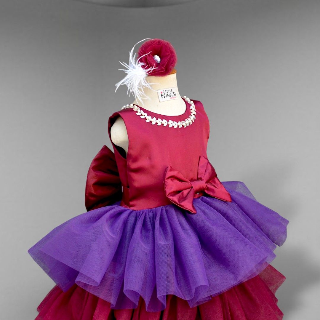 Multi Tier Ruffled Gown – handmade girls outfit, silk body and layered net ruffles, made to order in Pakistan