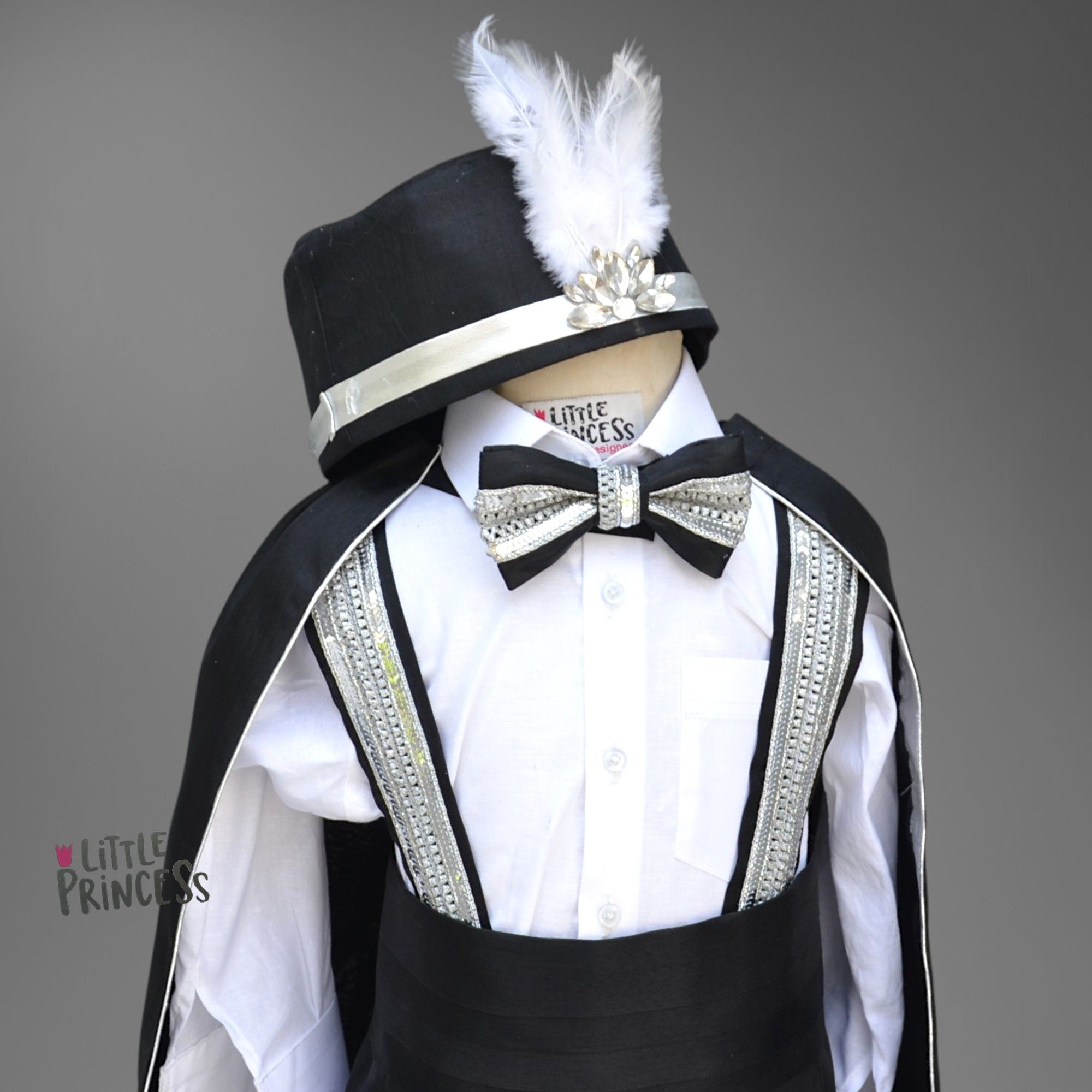Black Sultan Dress – handmade boys outfit, silk and uniform fabric shirt, made to order in Pakistan