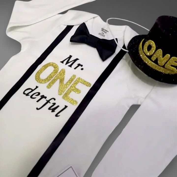 Mr. One-derful Romper – handmade baby outfit, soft cotton romper with a bow tie, made to order in Pakistan