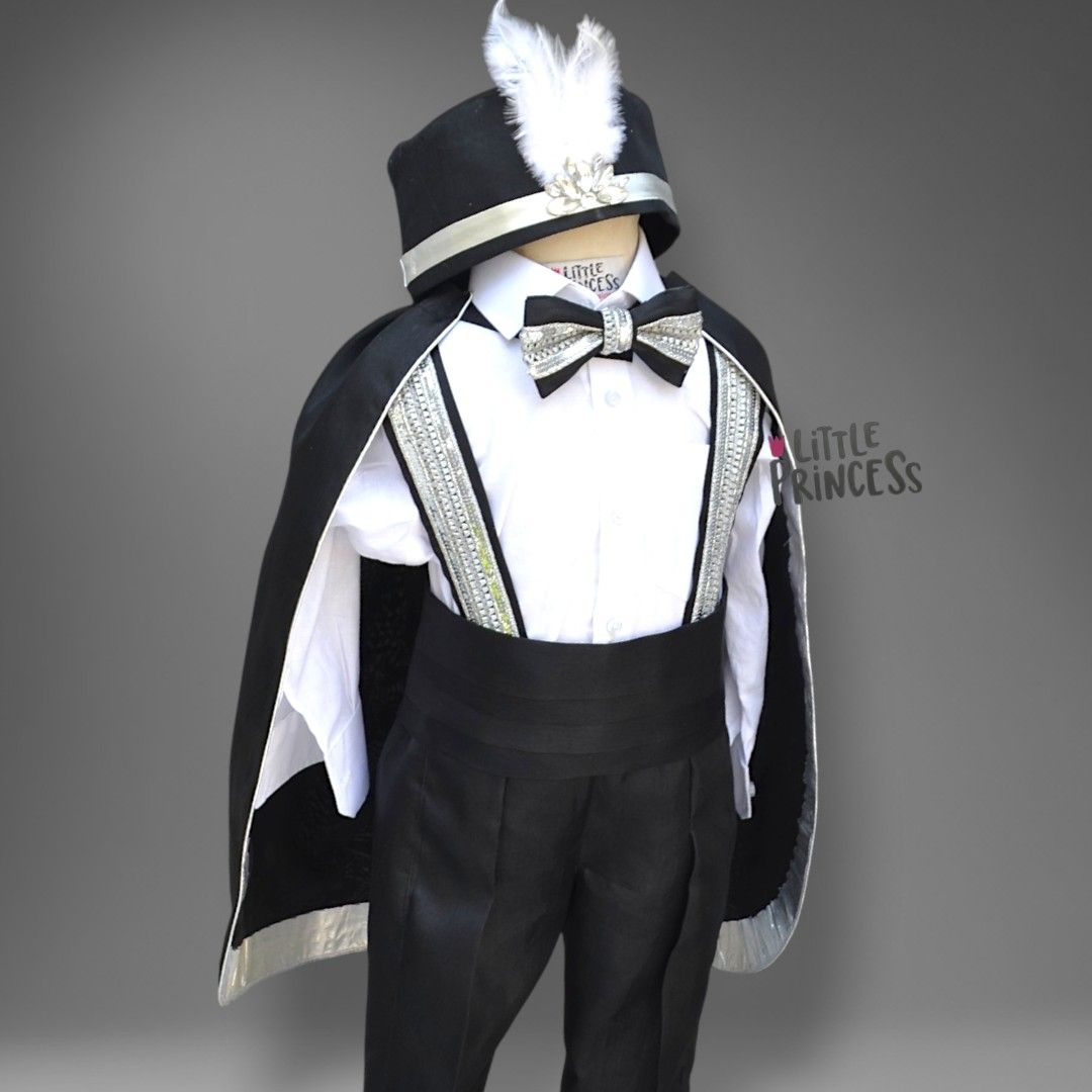 Black Sultan Dress – handmade boys outfit, silk and uniform fabric shirt, made to order in Pakistan