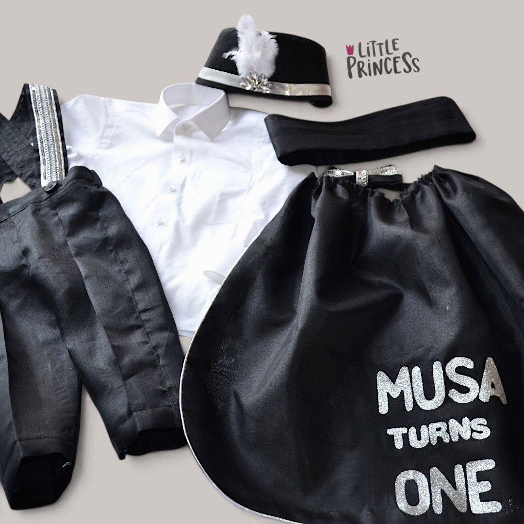 Black Sultan Dress – handmade boys outfit, silk and uniform fabric shirt, made to order in Pakistan