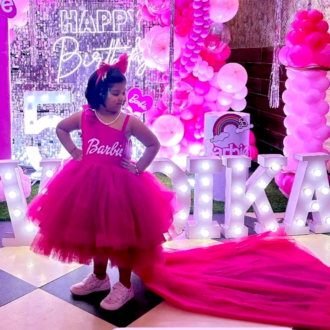 Barbie High Low Dress – handmade girls outfit, layered net in a high-low cut, made to order in Pakistan