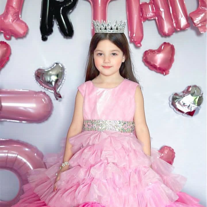 Multi Shade Ruffle Gown – handmade girls outfit, silk body with a layered, multi shade net skirt, made to order in Pakistan