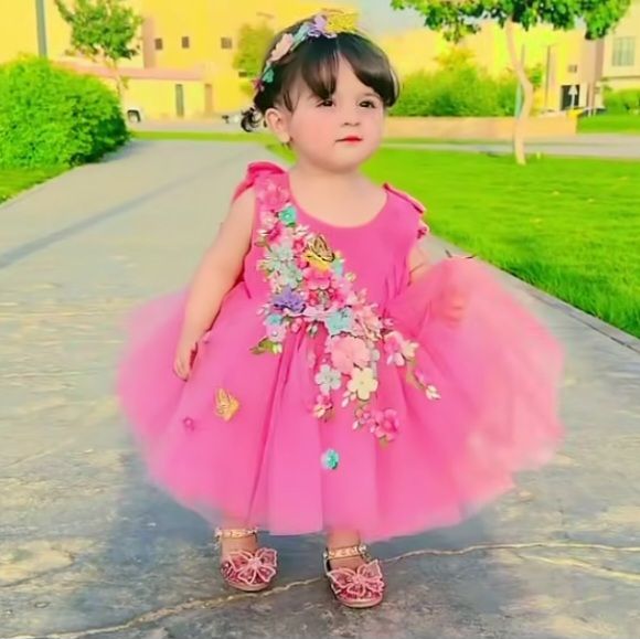 Pink Enchanted Garden Butterfly Dress – handmade girls outfit, made to order in Pakistan