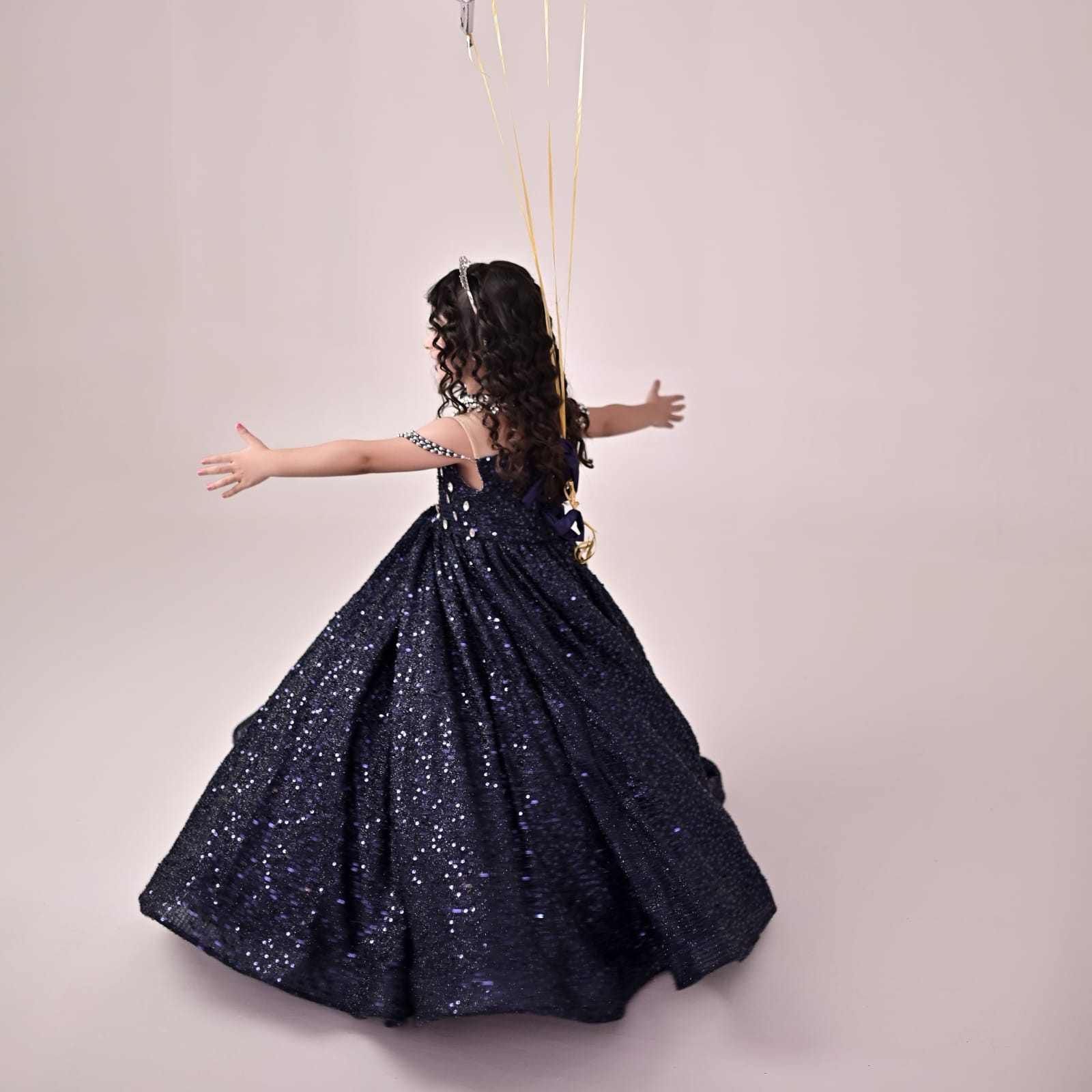 Luxury Sequin Gown – handmade girls outfit, sequin gown throughout, with a long train, made to order in Pakistan