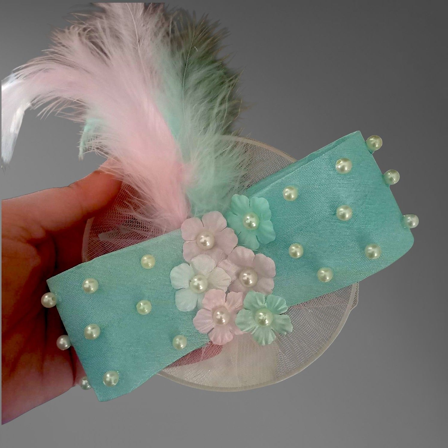Pastel Pearl Fascinator – handmade girls outfit, made to order in Pakistan