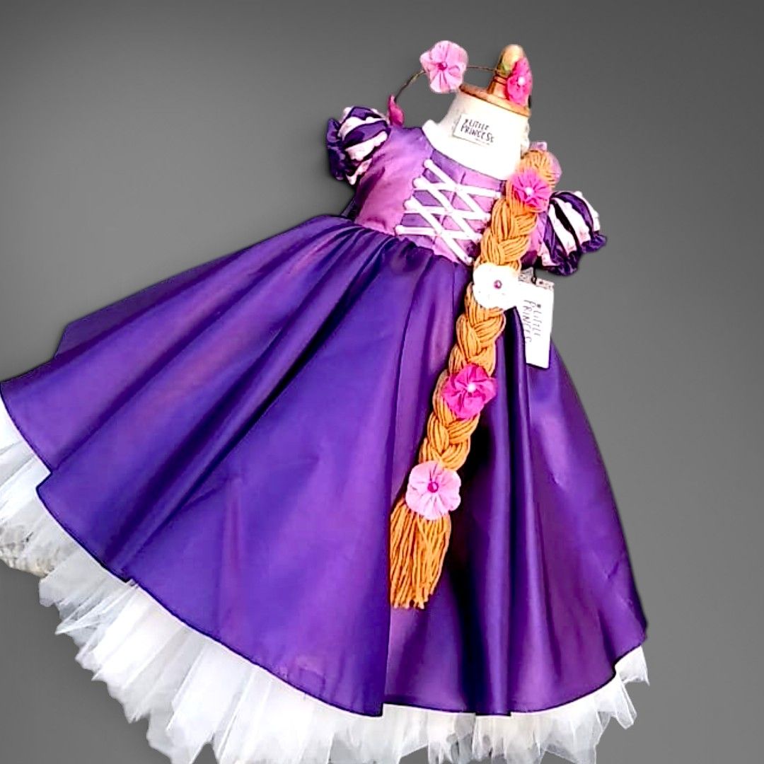 Tangled Rapunzel Costume – handmade girls outfit, silk dress with a lace-up body and full skirt, made to order in Pakistan