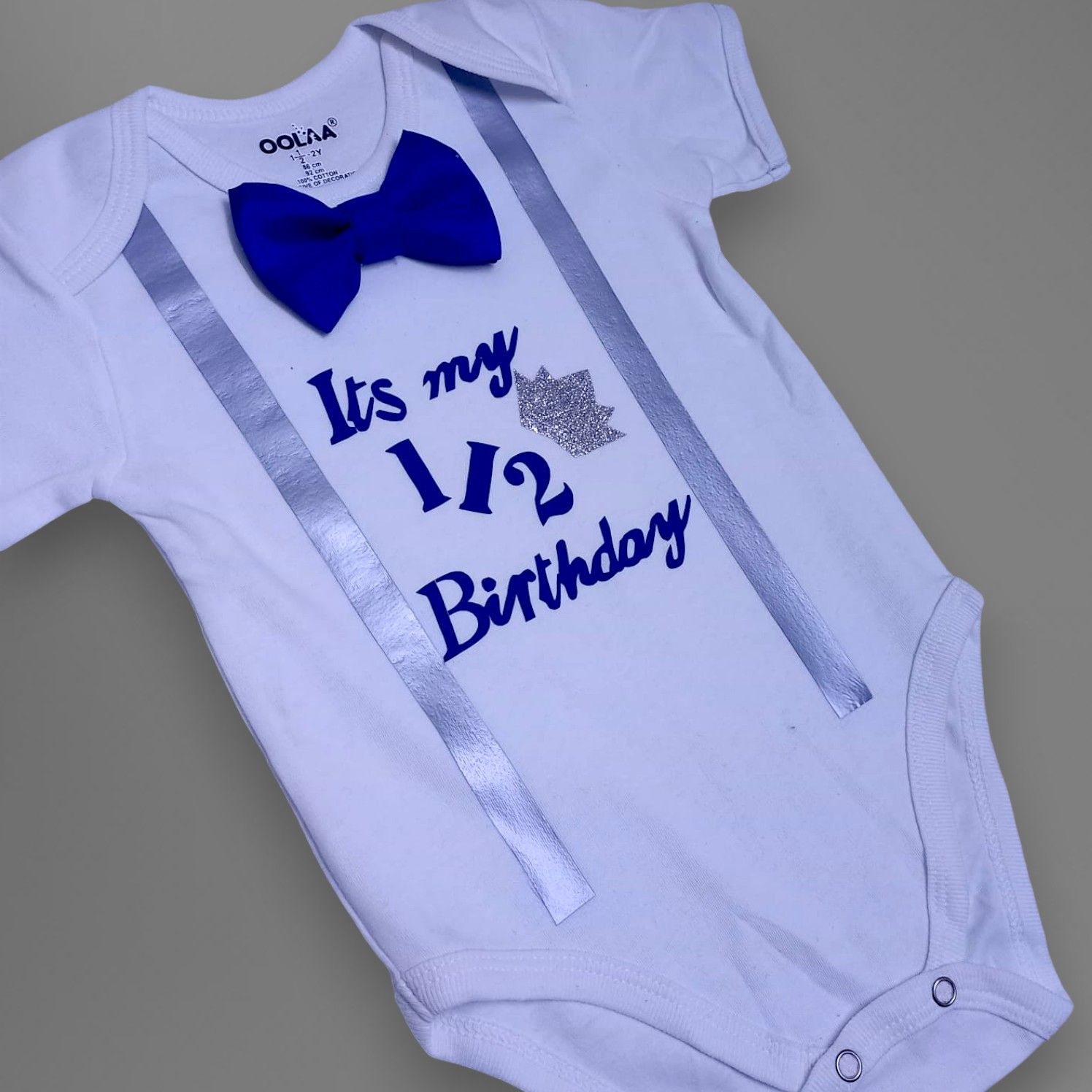 Half Birthday Romper – handmade baby outfit, soft cotton throughout, made to order in Pakistan