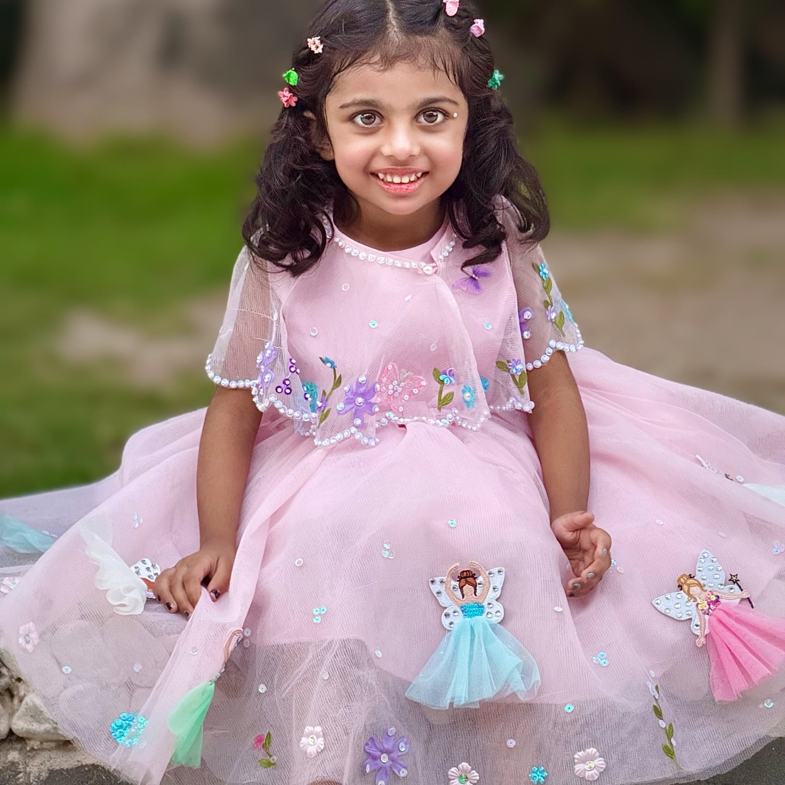 Pink Fairy Dress – handmade kids outfit, net and silk dress with bead and sequin work, made to order in Pakistan