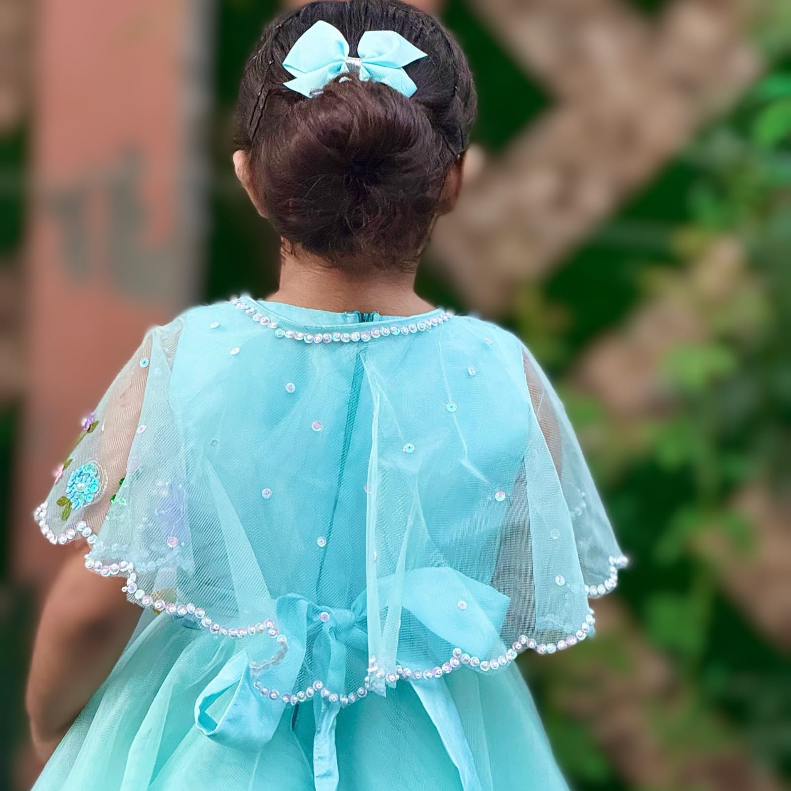 Blue Fairy Dress – handmade kids outfit, net and silk dress with bead and sequin work, made to order in Pakistan