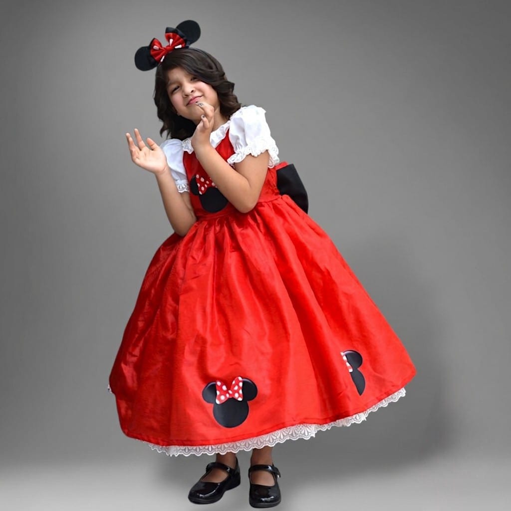 Mickey Mouse Dress – handmade kids outfit, cotton shirt with a silk frock, made to order in Pakistan