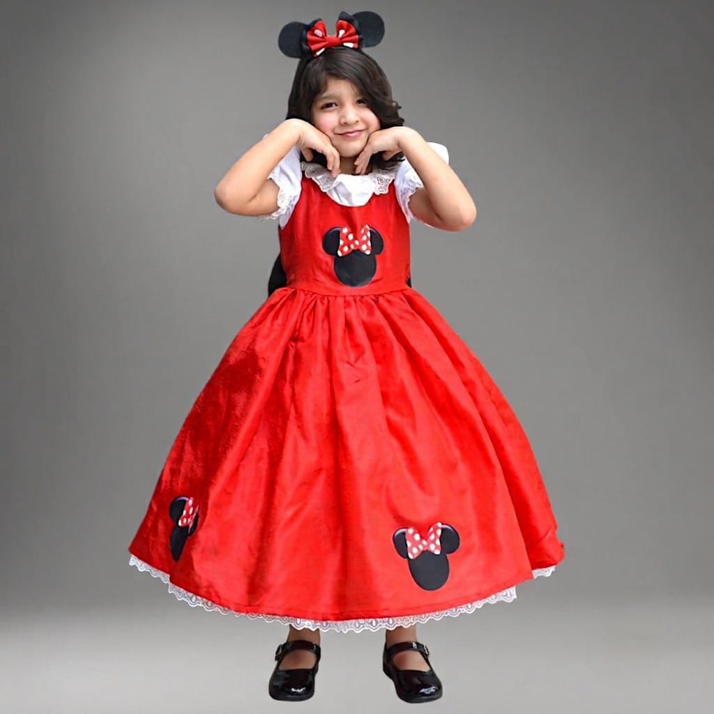 Mickey Mouse Dress – handmade kids outfit, cotton shirt with a silk frock, made to order in Pakistan
