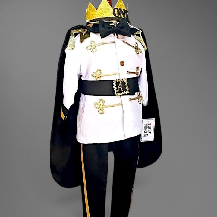 Black Prince Dress (5 Piece) – handmade boys outfit, uniform shirt with silk trousers and cape, made to order in Pakistan
