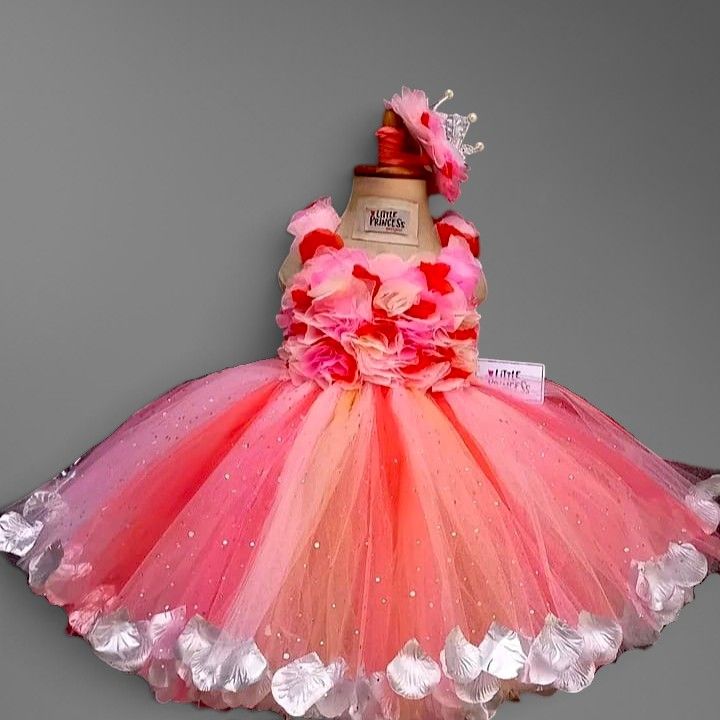 Sliver Petals Tutu Dress – handmade girls outfit, crochet body and net skirt, made to order in Pakistan