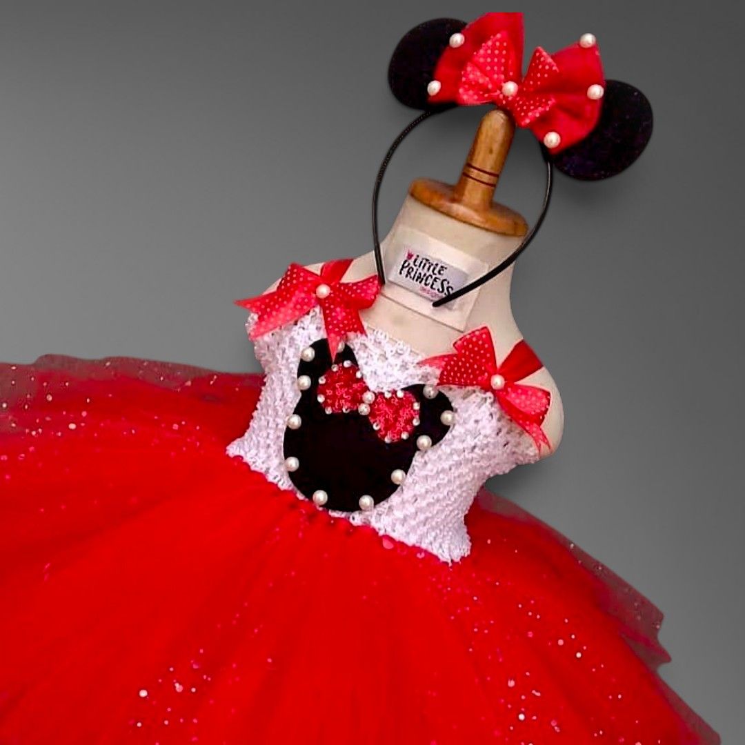 Mickey Mouse Tutu Dress – handmade girls outfit, crochet body and net skirt, made to order in Pakistan