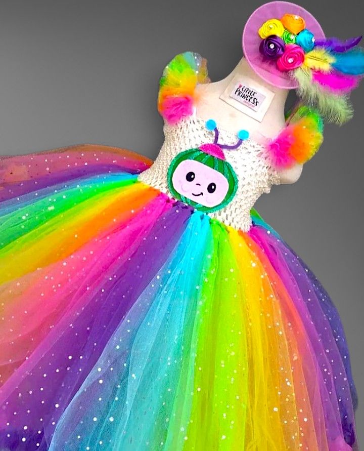 Cocomelon Tutu Dress – handmade girls outfit, crochet body and net skirt, made to order in Pakistan