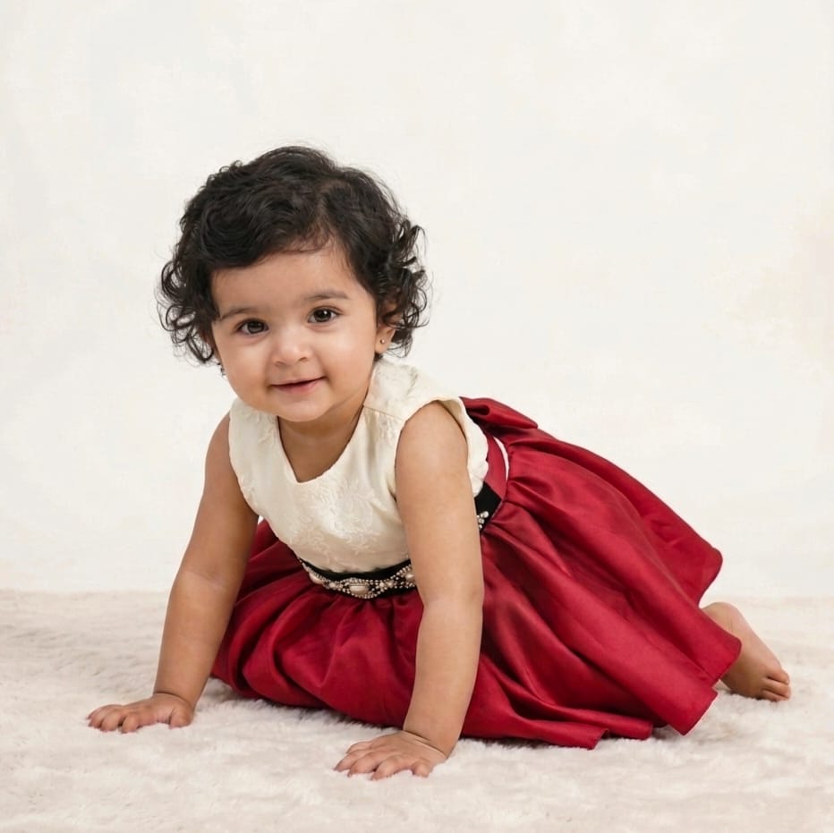 Elegant Silk Dress – handmade girls outfit, lace net body with a silk skirt, made to order in Pakistan