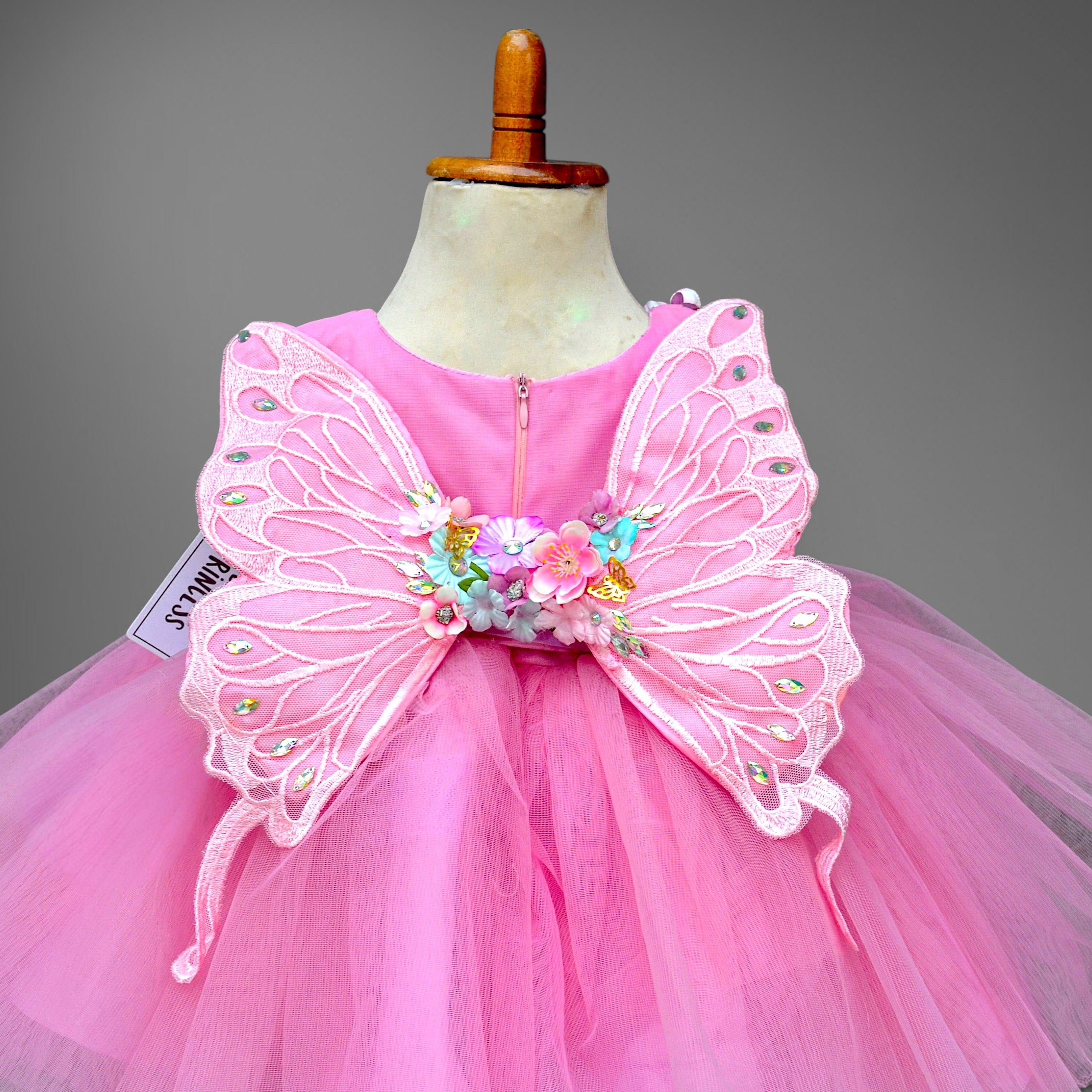 Pink Enchanted Garden Butterfly Dress – handmade girls outfit, made to order in Pakistan