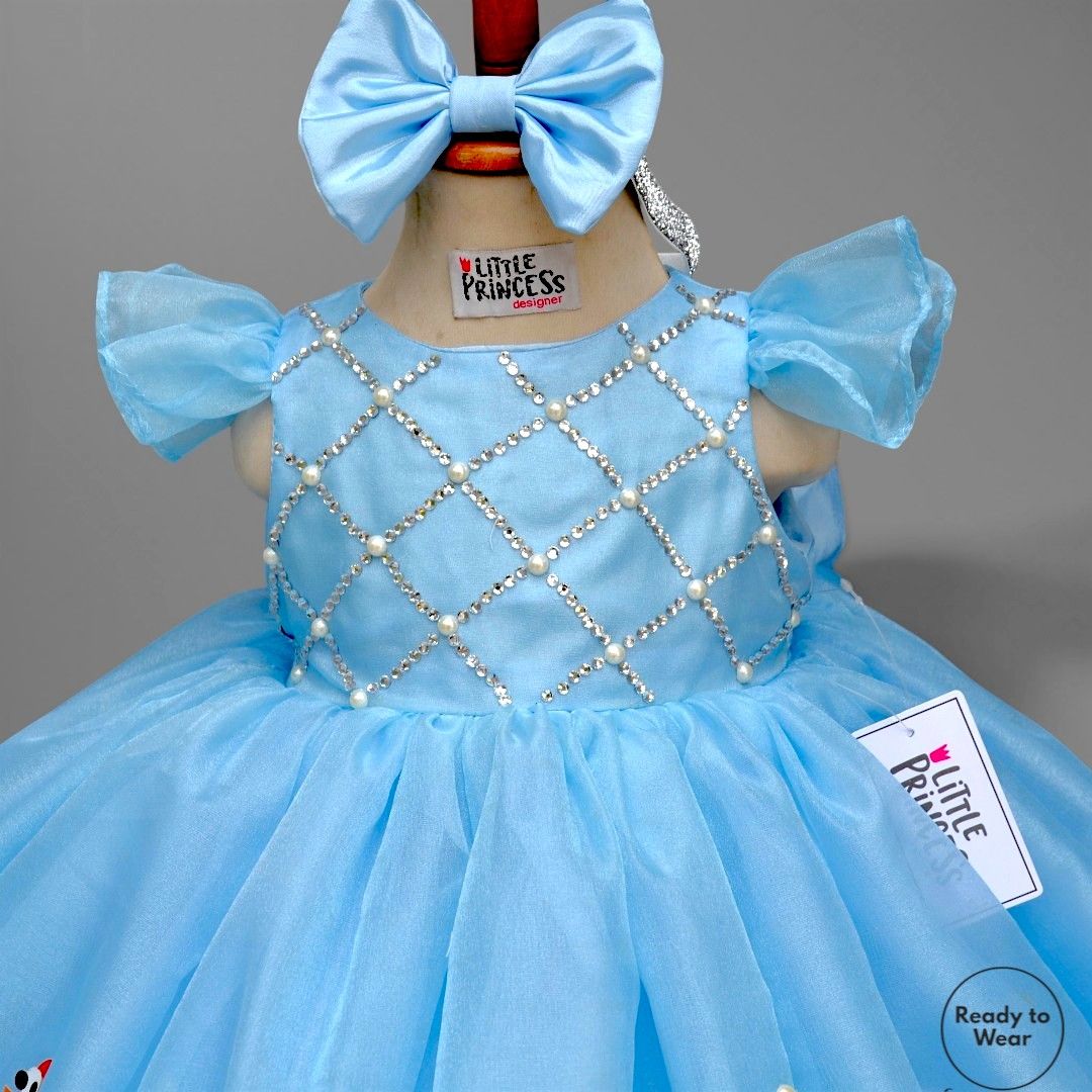 Baby Shark Dress – handmade kids outfit, silk body with a full length organza skirt, made to order in Pakistan
