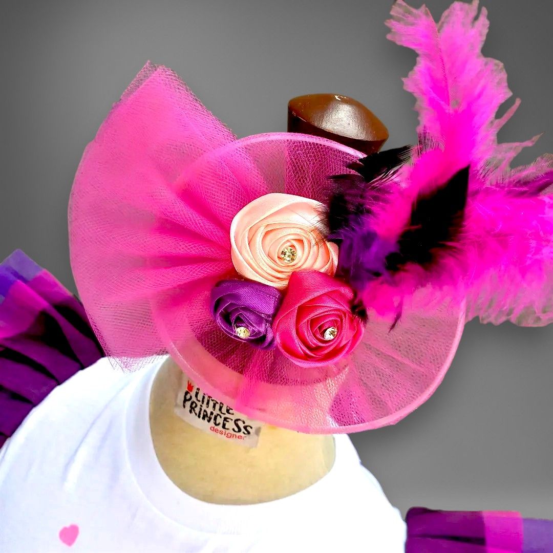 Fuchsia Bloom Fascinator – handmade girls outfit, made to order in Pakistan