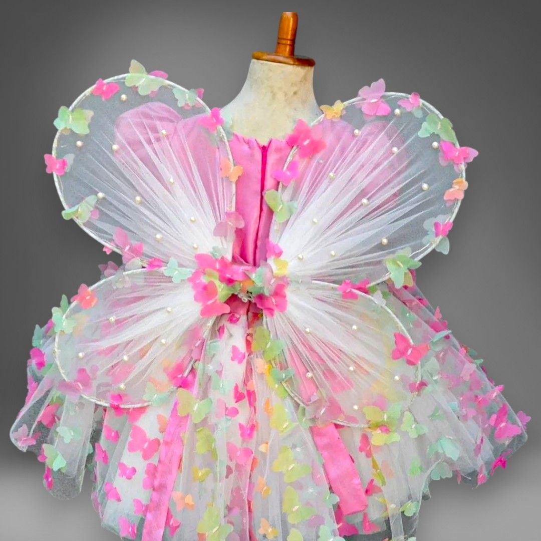 Butterfly Fairy Dress – handmade girls outfit, silk body with a net skirt, made to order in Pakistan