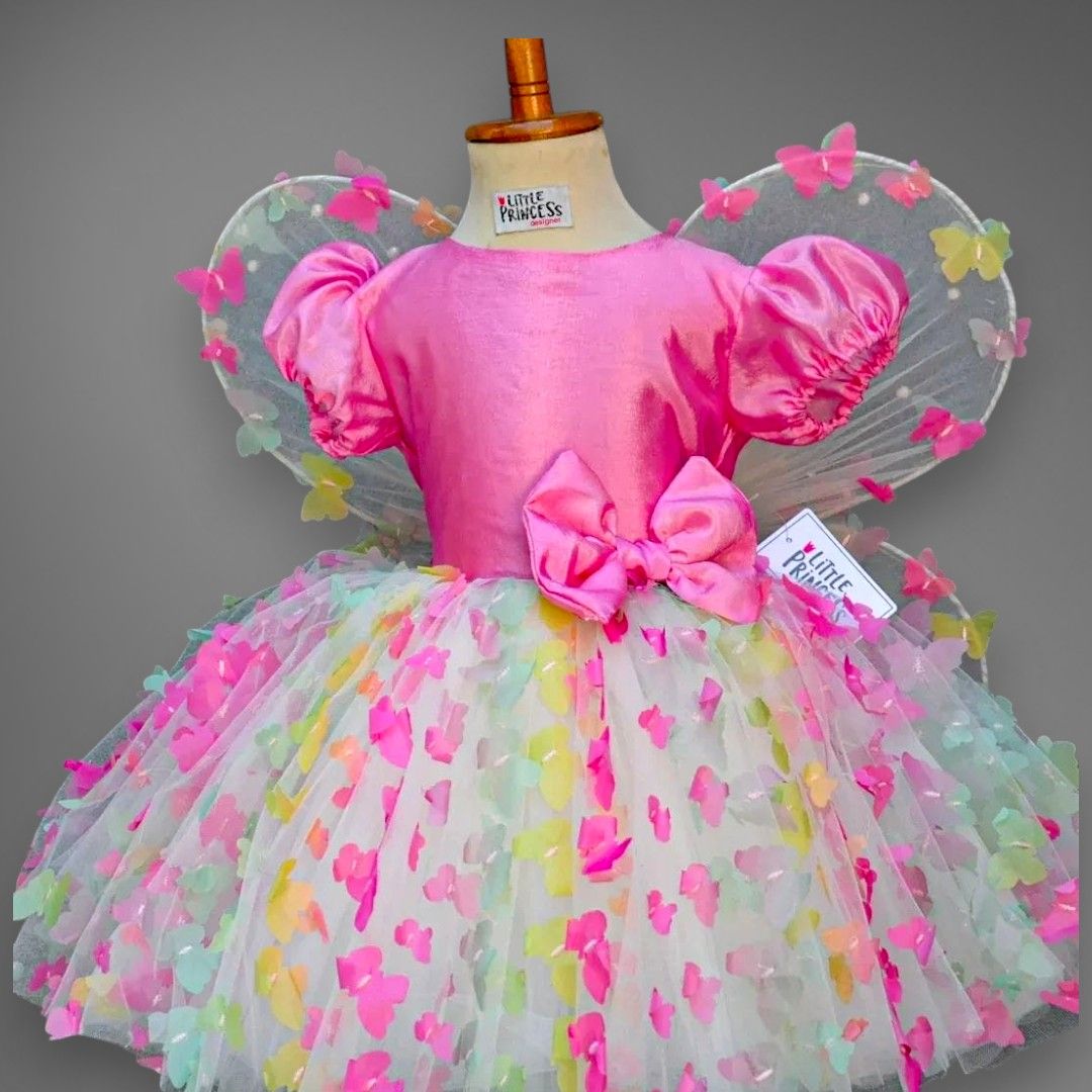 Butterfly Fairy Dress – handmade girls outfit, silk body with a net skirt, made to order in Pakistan