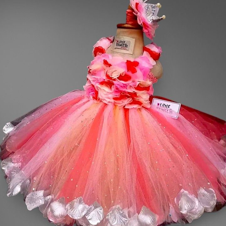 Sliver Petals Tutu Dress – handmade girls outfit, crochet body and net skirt, made to order in Pakistan