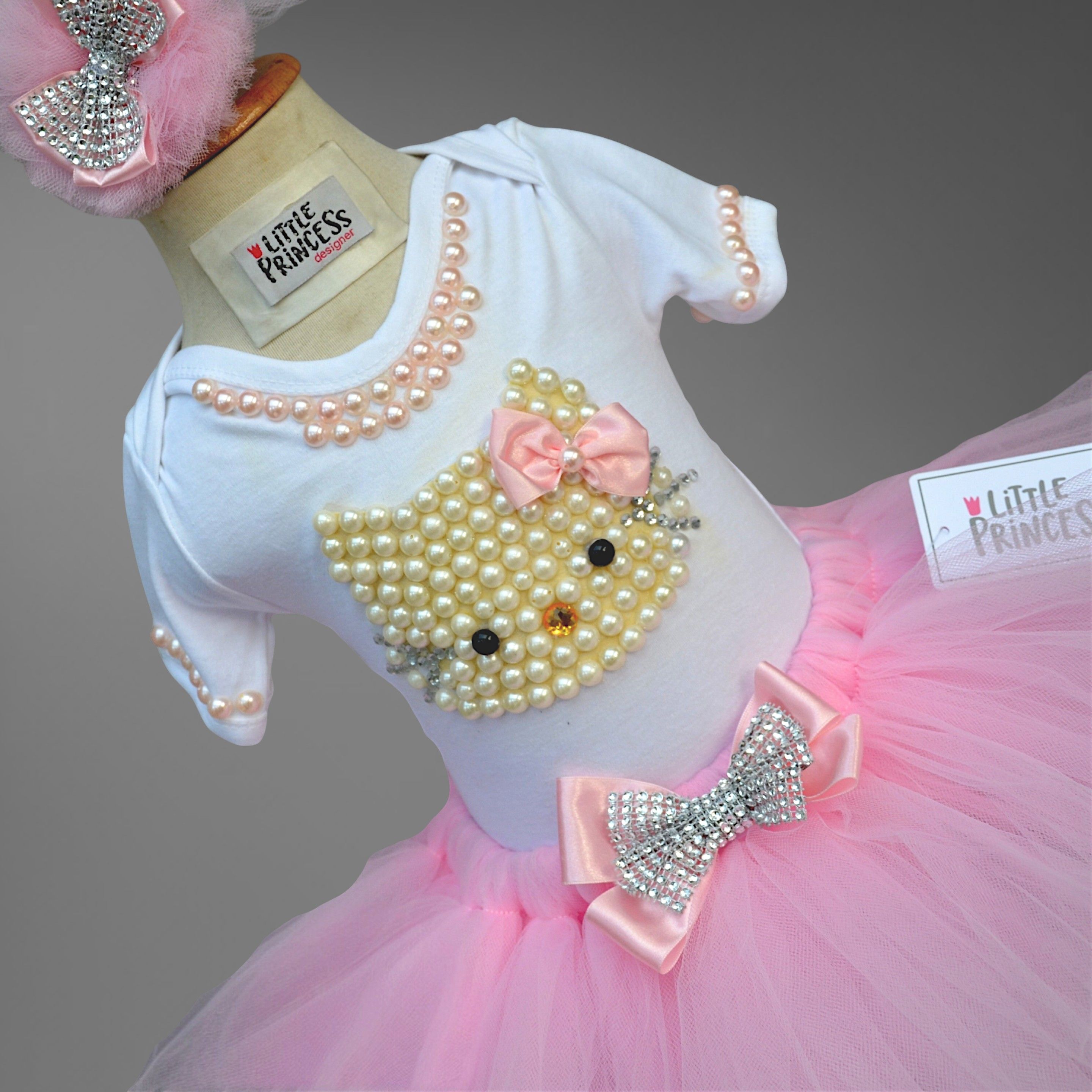 Hello Kitty Tutu Skirt – handmade girls outfit, cotton shirt with a pink net tutu skirt, made to order in Pakistan