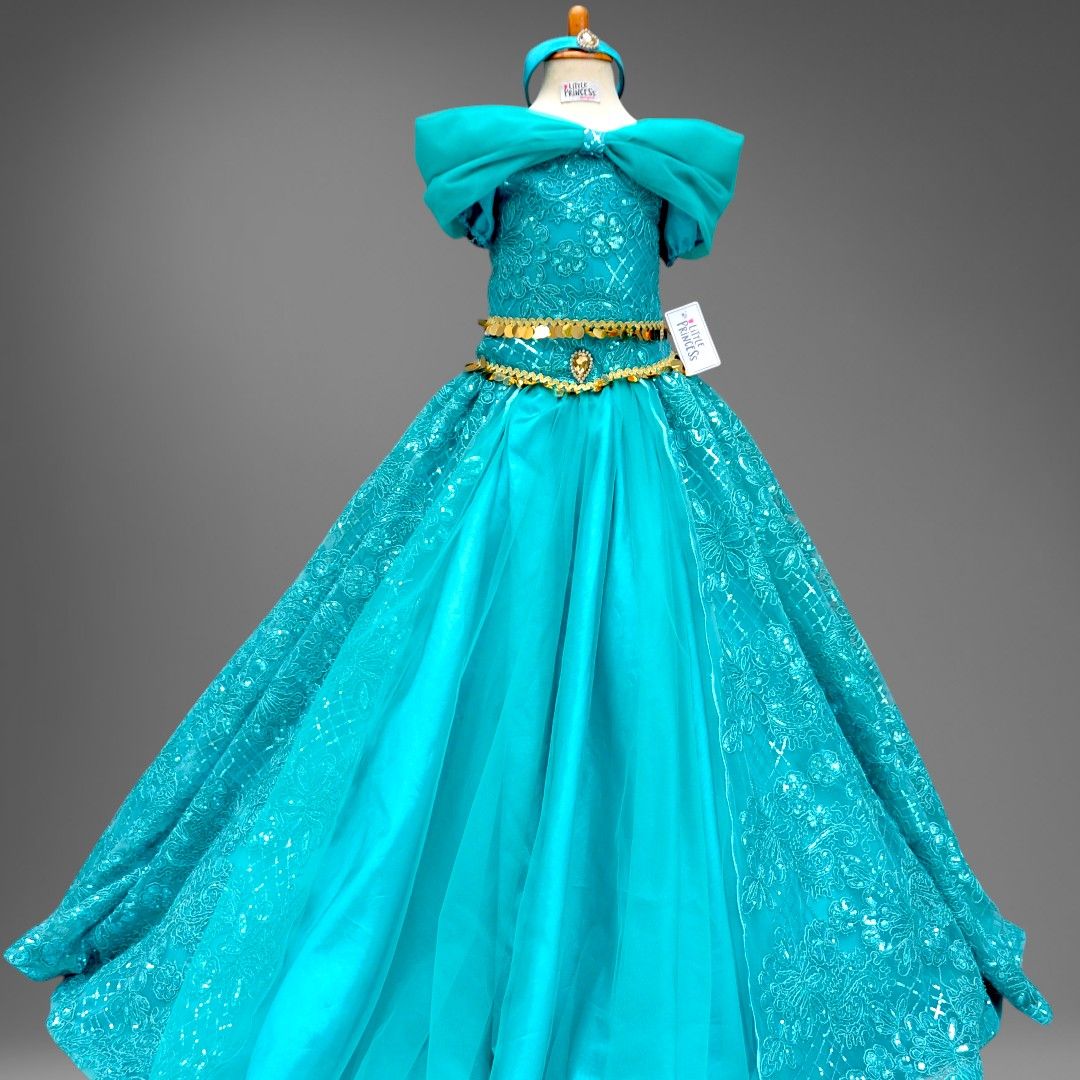 Jasmine Costume – handmade girls outfit, net and silk dress with a sequin body, made to order in Pakistan