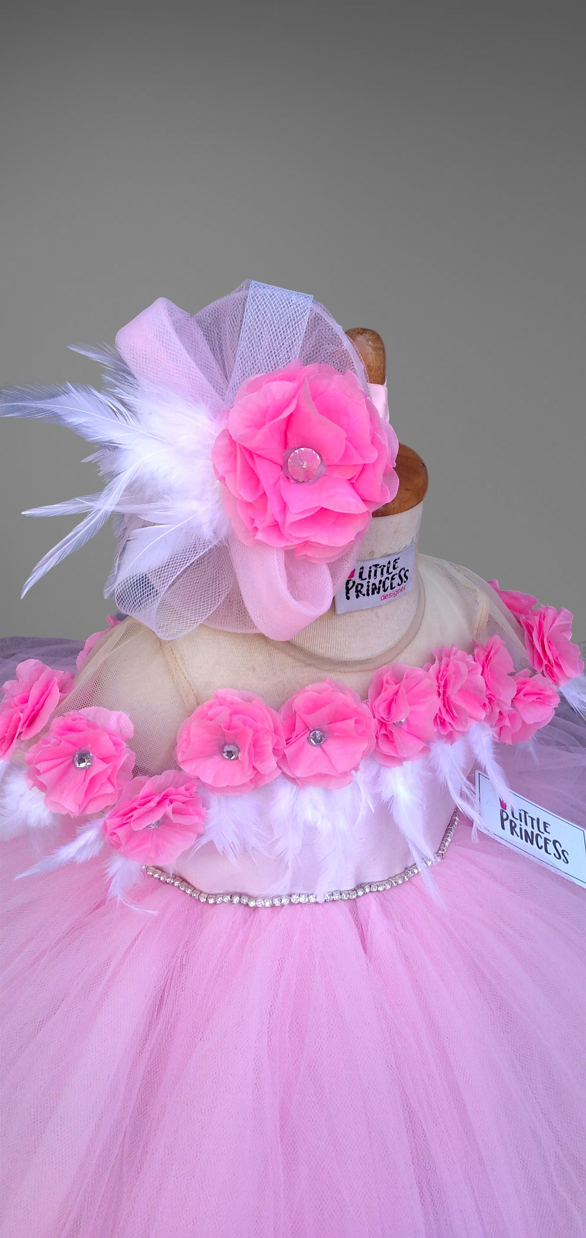 Light Pink Floral Dress – handmade girls outfit, silk body with a full net skirt, made to order in Pakistan