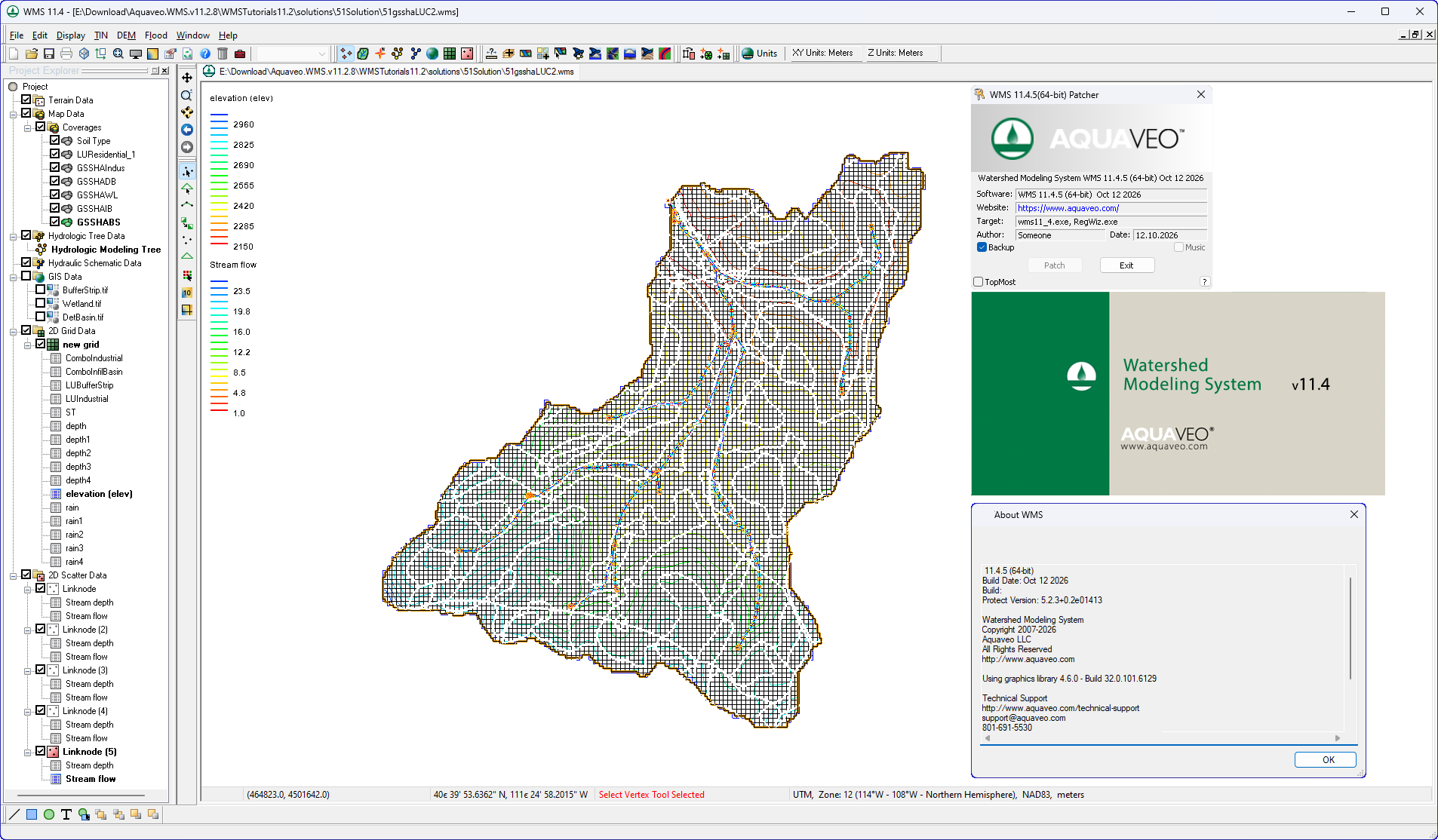 Working with Aquaveo Watershed Modeling System 11.4.5 full activated