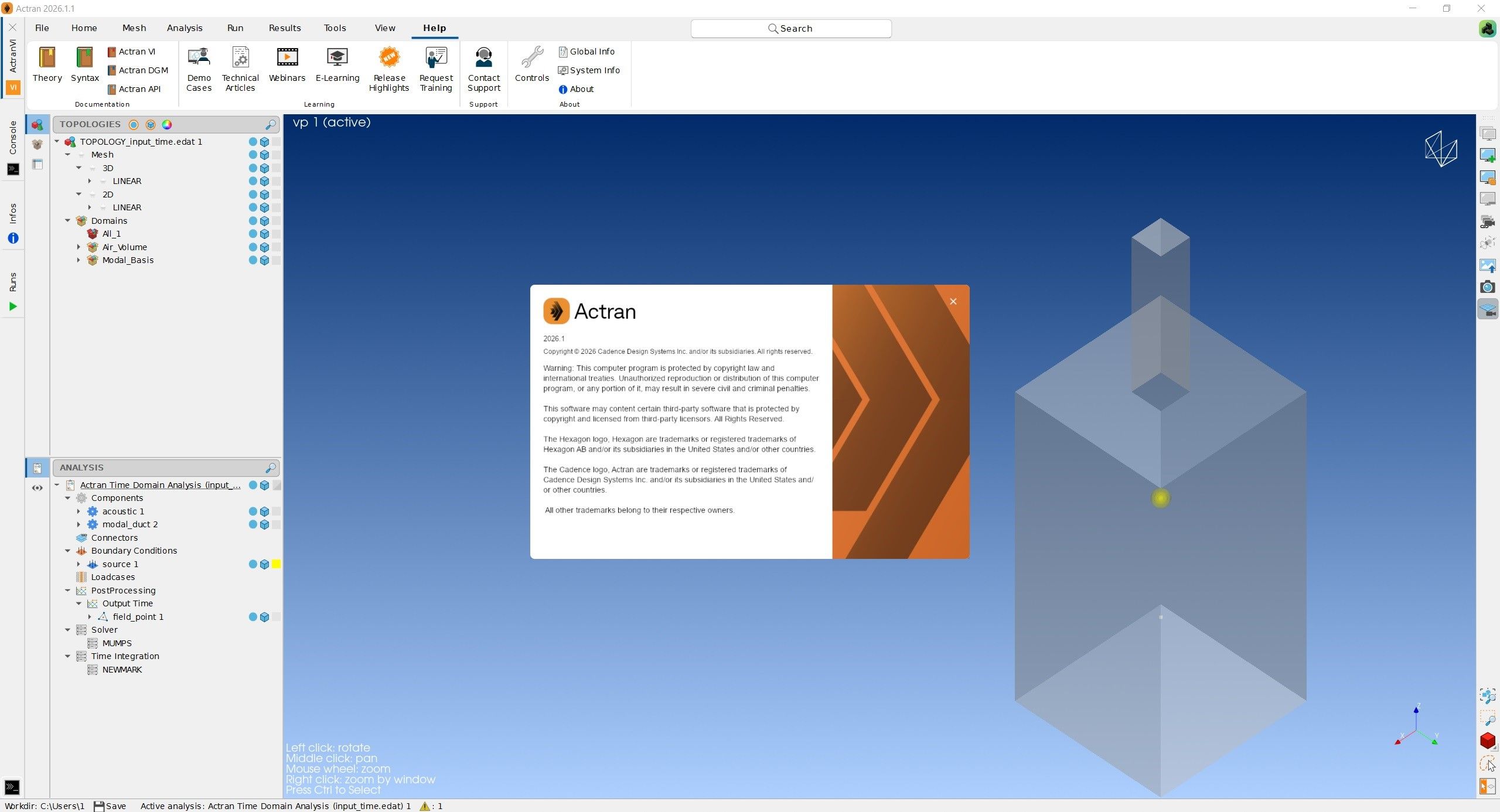 Working with Cadence MSC Actran 2026.1.1 full activated