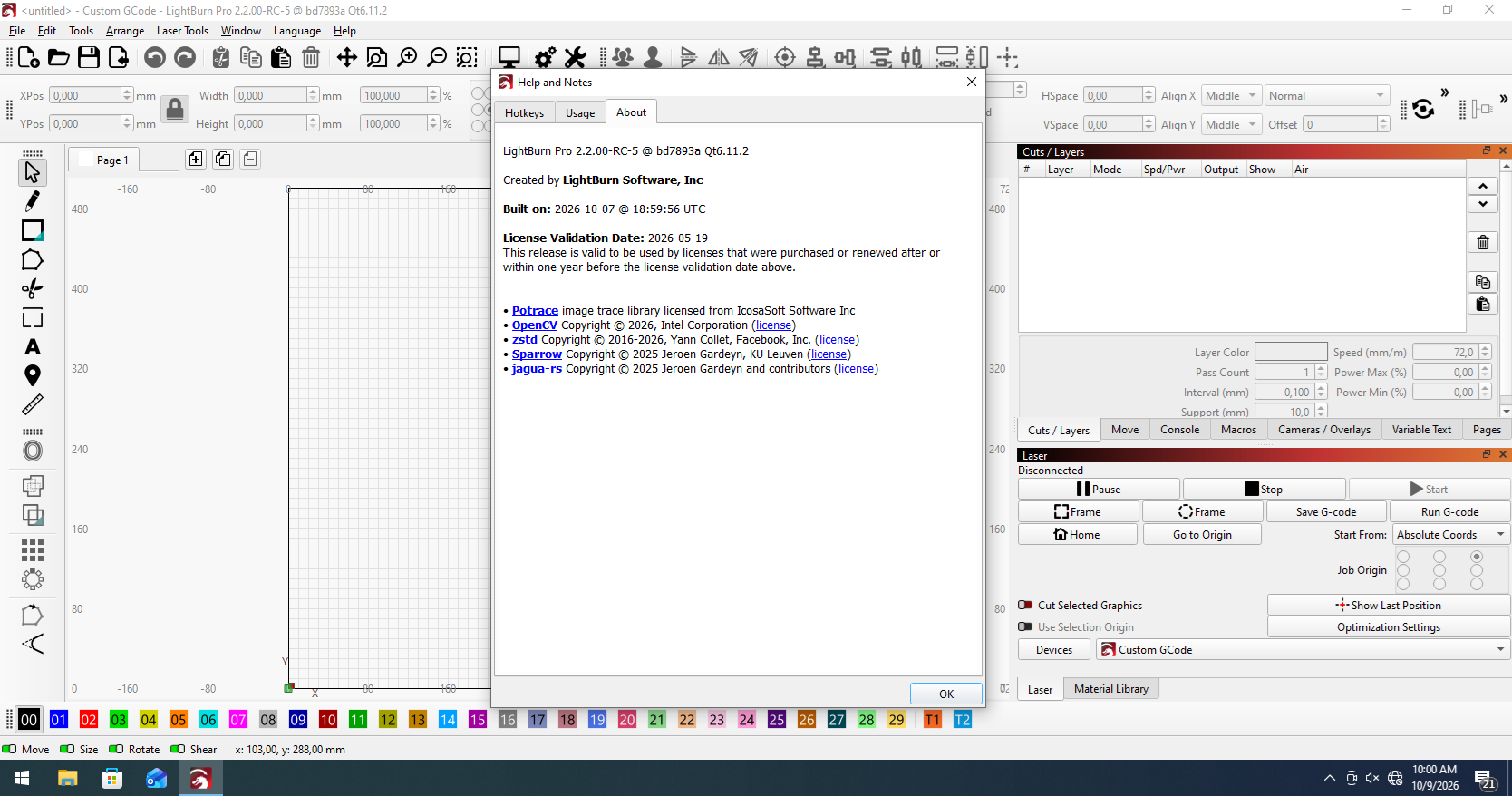 Working with Lightburn 2.2.00 RC5 full activated
