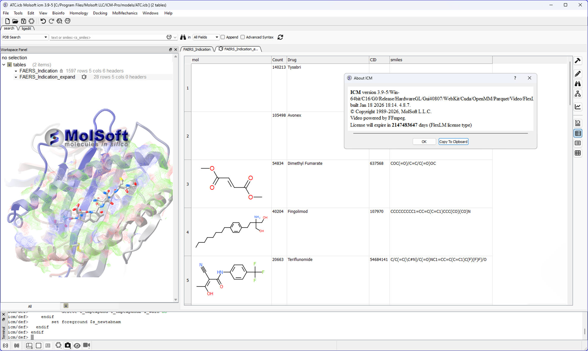 Working with MolSoft ICM-Pro 3.9-5 full activated