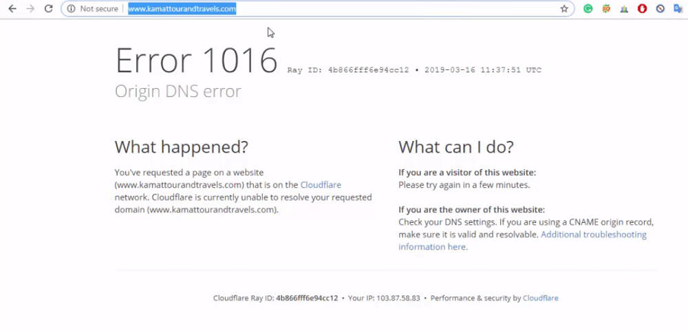 error 1016 origin DNS error