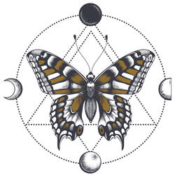 Moon Geometric Butterfly Tattoo Design
