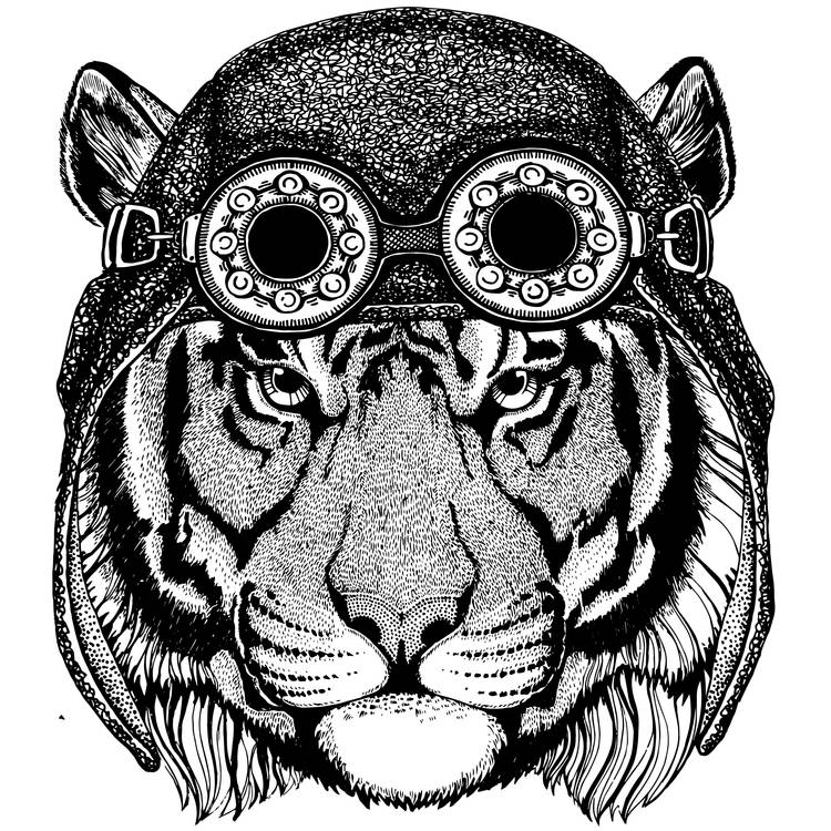 Vintage Aviator Tiger Tattoo Design 