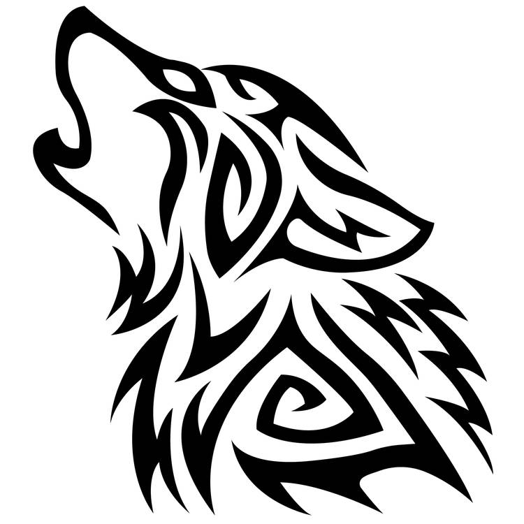 Left Tribal Howling Wolf Tattoo Design - Tattapic®