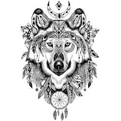 Native Moon Wolf Tattoo Design