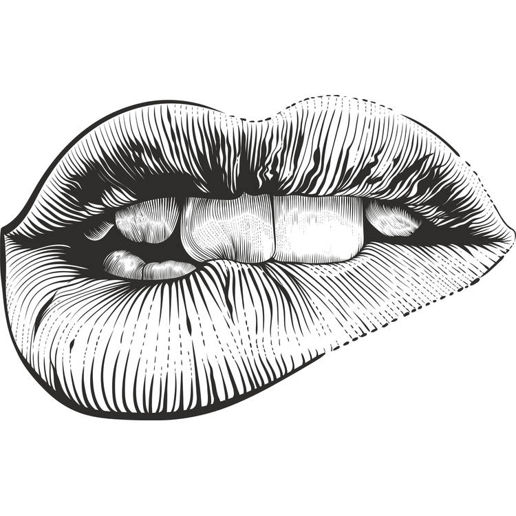 Biting Sketched Lips Tattoo Design