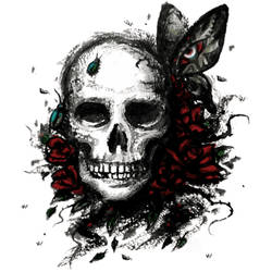 Midnight Rose and Butterfly Skull Tattoo Design