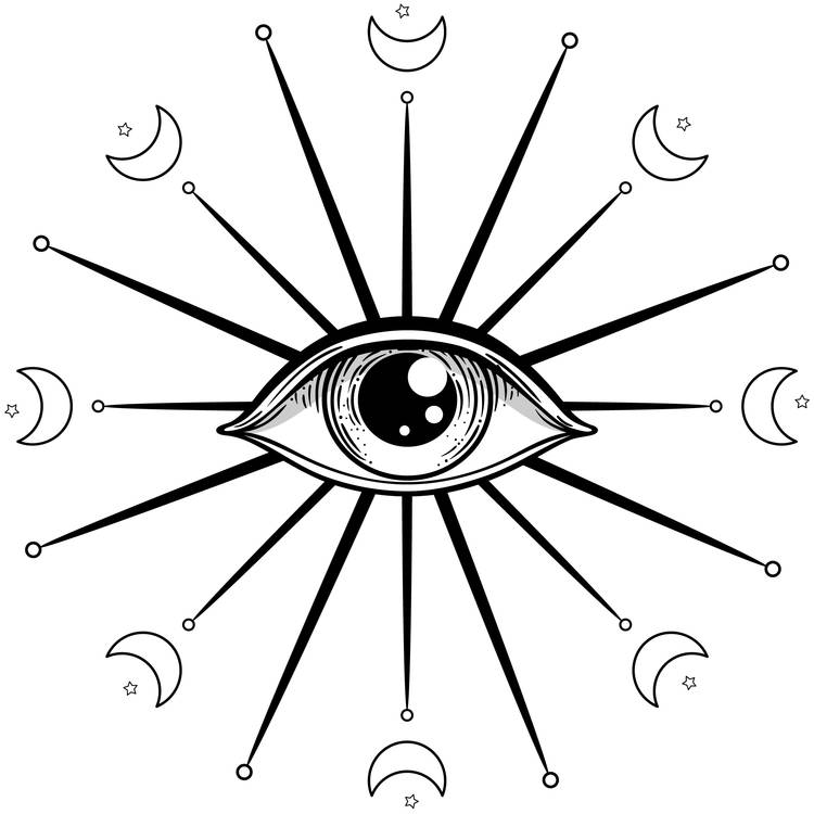 Feminine Eye and Moon Tattoo Design 