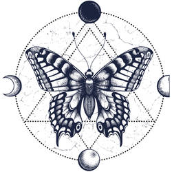 Geometric Butterfly Moon Tattoo Design