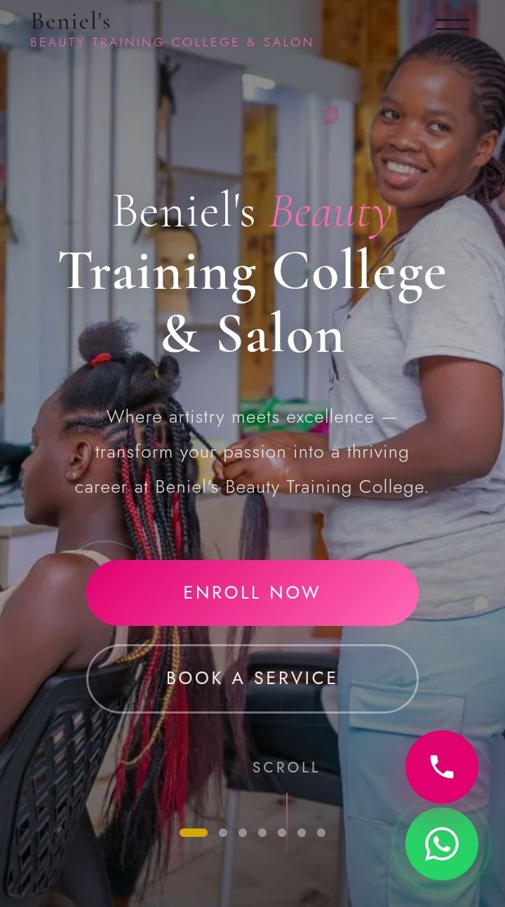 Beniel's Beauty Training College website screenshot