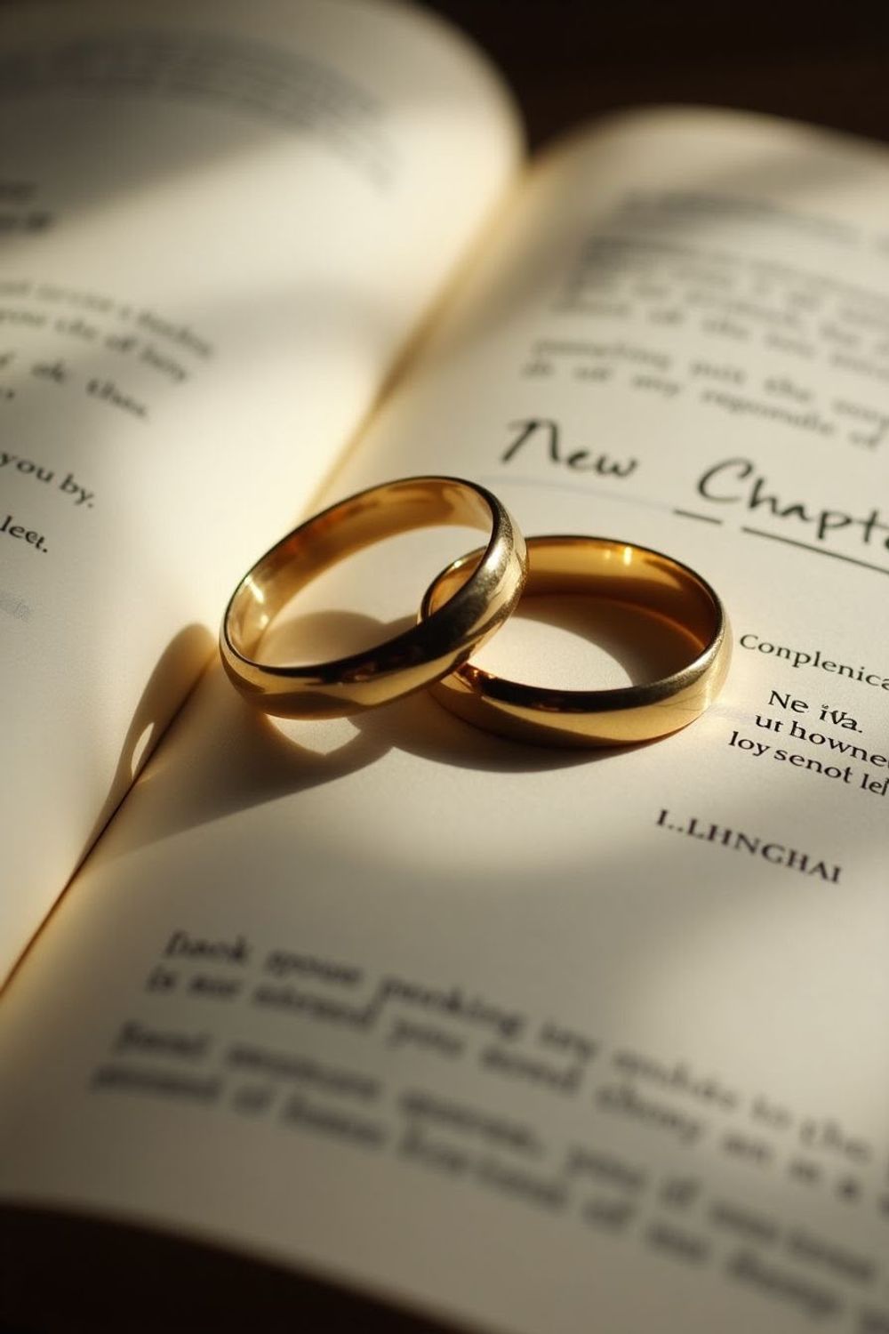 Close-up of a pair of gold wedding rings resting together