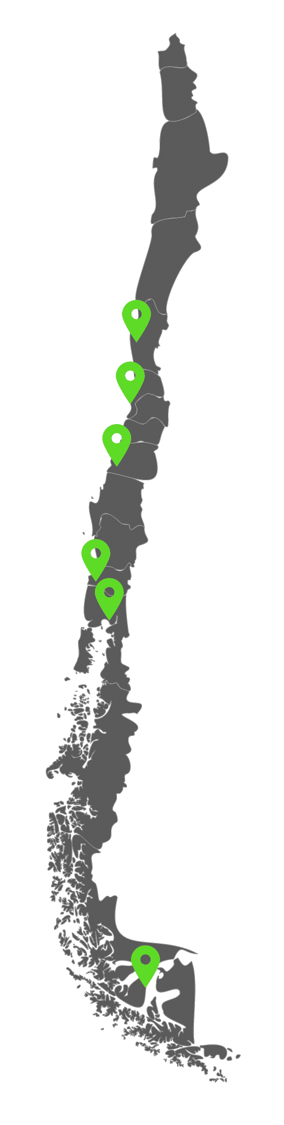 Mapa de presencia de EINAS en Chile: Valparaíso, Coquimbo, Ñuble, Los Lagos, Los Ríos y Magallanes