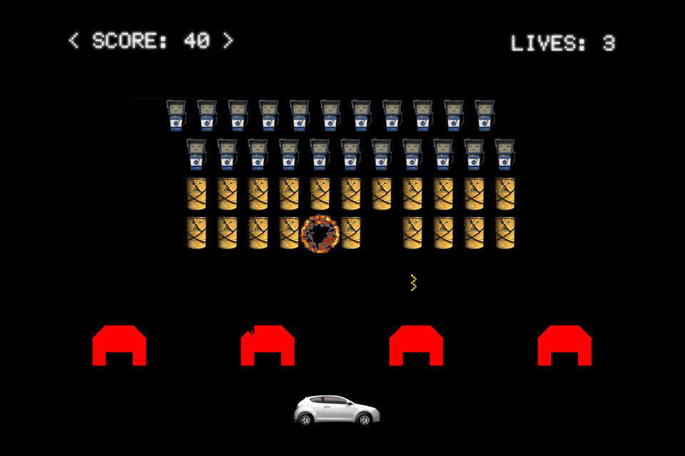 screenshot of an alfa romeo inspired space invaders game