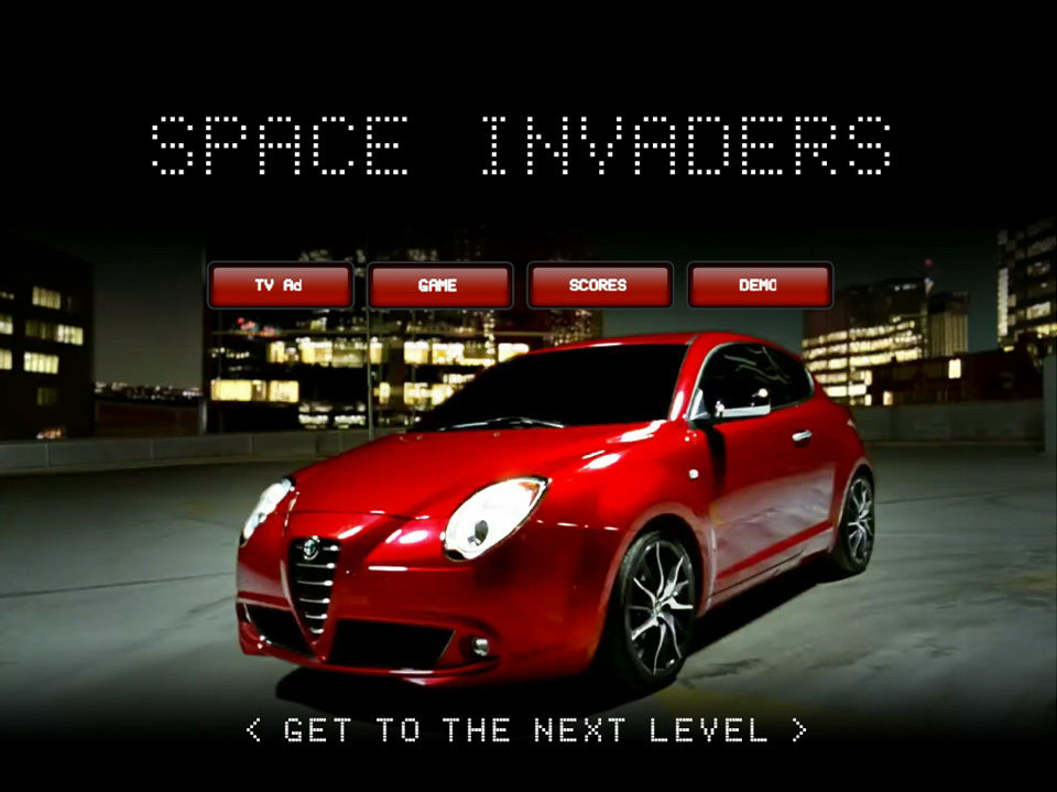 screenshot of an alfa romeo inspired space invaders game