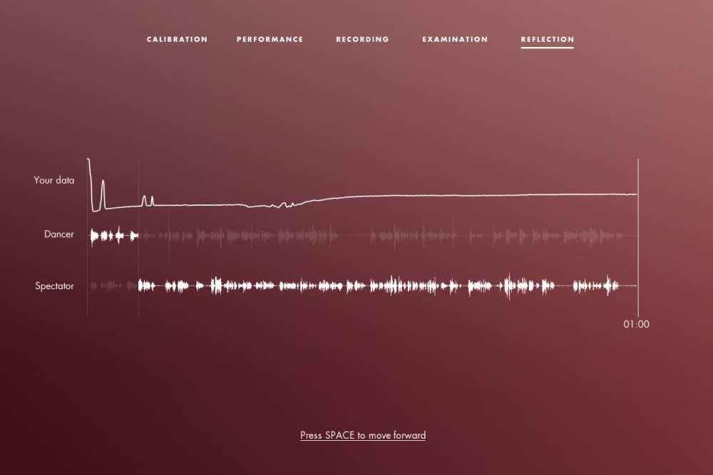 A screenshot of an app showing a timer and two white circles on a red background